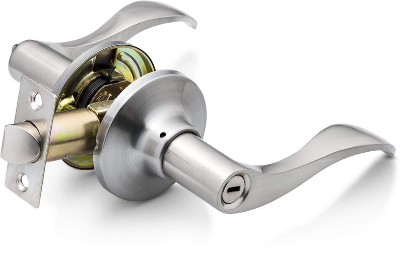 Berlin Modisch Entrance Lever Door Handle [Lock with Two Keys] for Office or Front Door with a Satin Nickel Finish, Reversible for Right & Left Side, Entry Lever Classic Series - Image 5